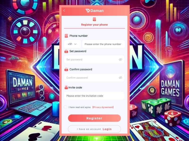 How to register at Daman games app